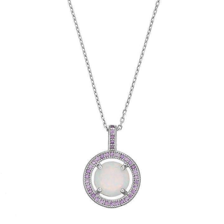 Sterling Silver Lab-created Opal & Cubic Zirconia Halo Pendant, Women's, Size: 18, Purple