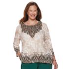 Plus Size Alfred Dunner Studio Scroll Top, Women's, Size: 3xl, Brown Medallion