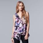 Women's Simply Vera Vera Wang Print Ruffle Top, Size: Medium, Drk Purple