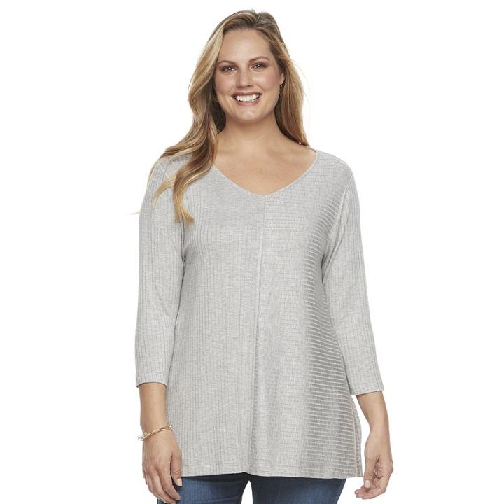 Plus Size Croft & Barrow&reg; Ribbed V-neck Top, Women's, Size: 2xl, Light Grey