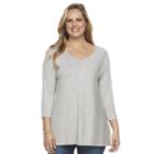 Plus Size Croft & Barrow&reg; Ribbed V-neck Top, Women's, Size: 2xl, Light Grey