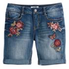 Girls 7-16 & Plus Size Mudd&reg; Flower Embroidered Denim Bermuda Shorts, Girl's, Size: 14, Light Blue