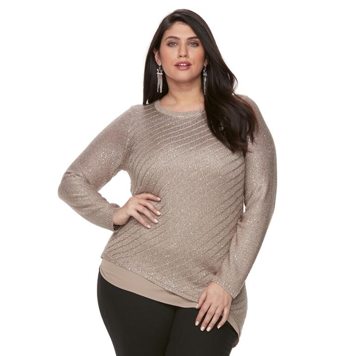 Plus Size Apt. 9&reg; Asymmetrical Lurex Sweater, Women's, Size: 0x, Brown Oth