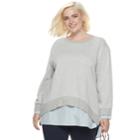 Plus Size Popsugar Mock-layer Sweatshirt, Women's, Size: 3xl, Light Grey