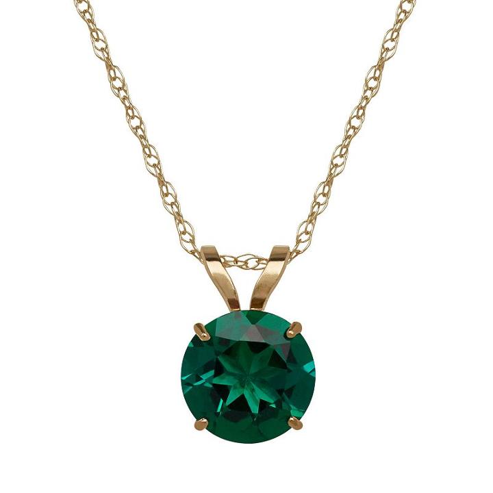 Everlasting Gold Lab-created Emerald 10k Gold Pendant Necklace, Women's, Green