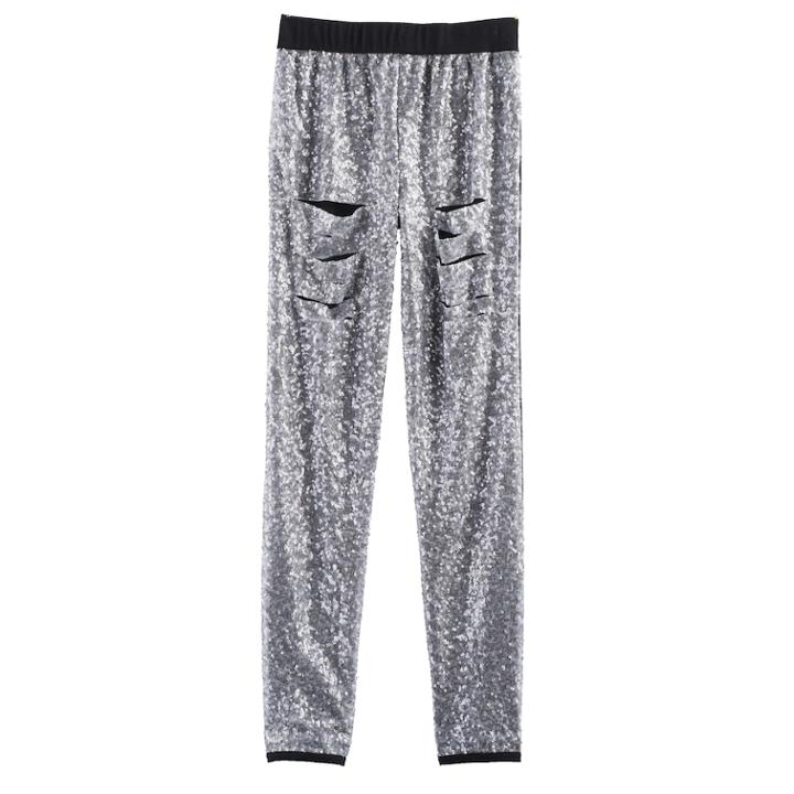 Girls 7-16 American Girl Sequin Destructed Leggings, Size: Large, Silver
