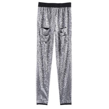 Girls 7-16 American Girl Sequin Destructed Leggings, Size: Large, Silver
