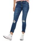 Juniors' Almost Famous Mid-rise Destructed Zip Hem Ankle Skinny Jeans, Teens, Size: 7, Dark Blue