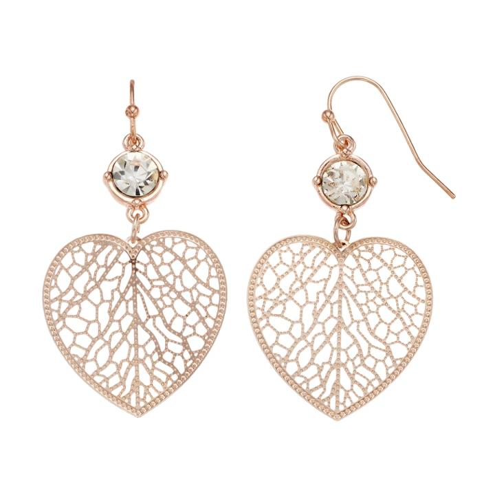 Lc Lauren Conrad Openwork Heart Nickel Free Drop Earrings, Women's, White