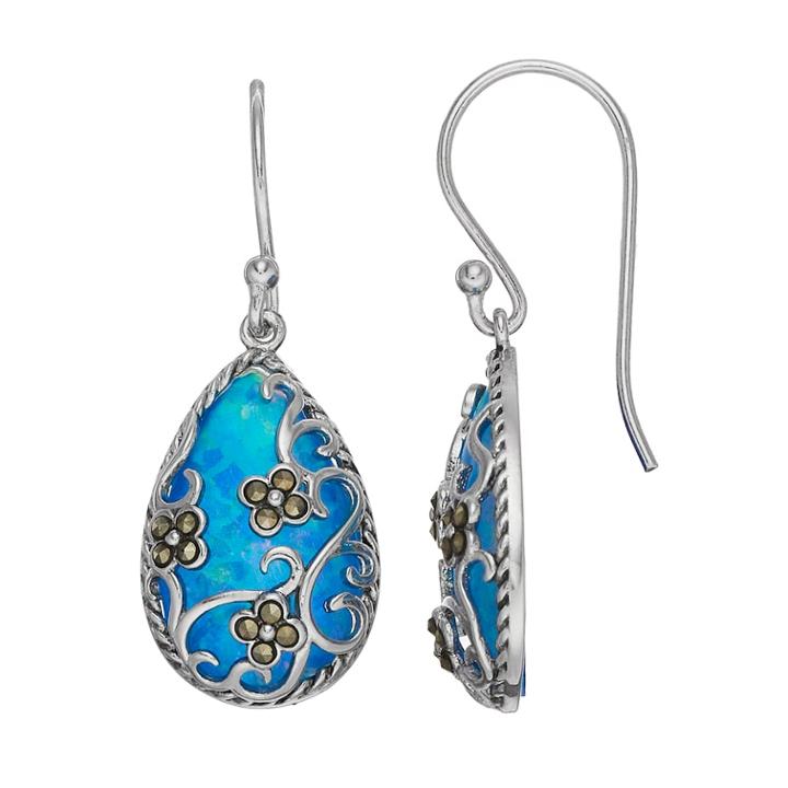 Tori Hill Simulated Blue Opal & Marcasite Teardrop Earrings, Women's