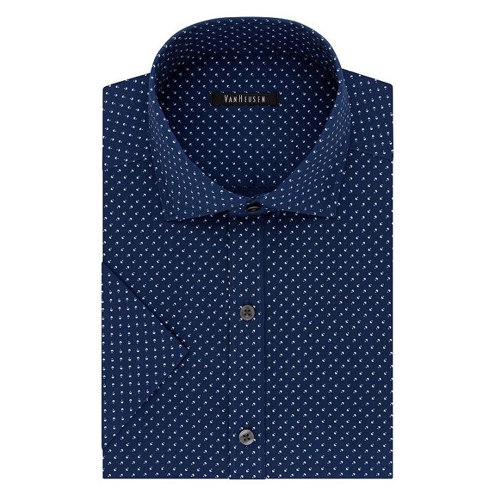 Men's Van Heusen Fresh Defense Slim-fit Dress Shirt, Size: L 16.5-17, Blue (navy)