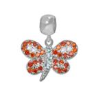 Individuality Beads Sterling Silver Crystal And Cubic Zirconia Butterfly Charm, Women's, Orange