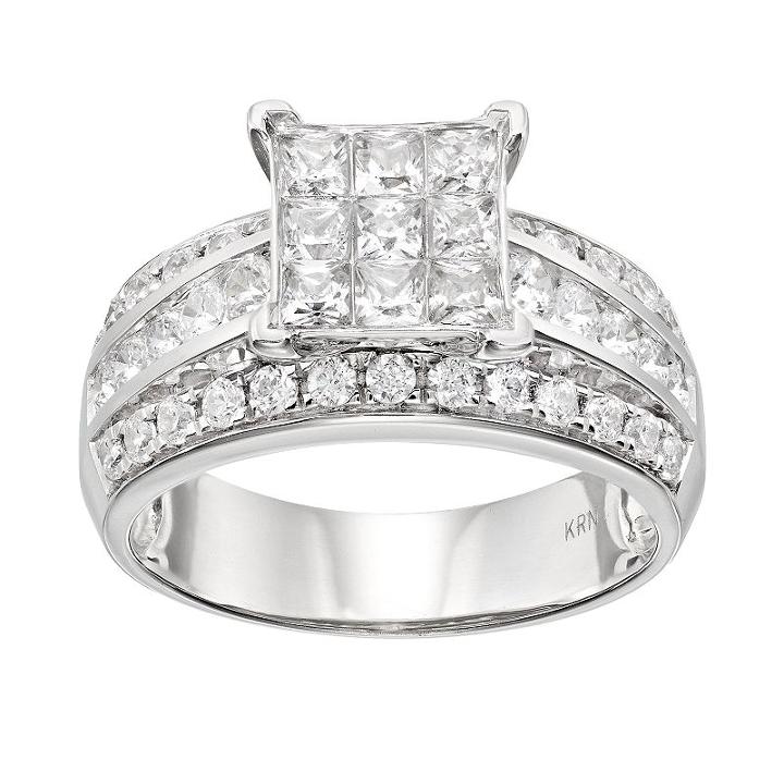 Diamond Square Engagement Ring In 10k White Gold (1 1/2 Carat T.w.), Women's, Size: 7