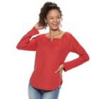 Juniors' So&reg; Thermal Henley Top, Teens, Size: Large, Med Red
