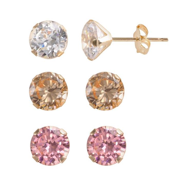 Renaissance Collection 10k Gold 5 2/5-ct. T.w. Swarovski Cubic Zirconia Stud Earring Set - Made With Swarovski Zirconia, Women's, Multicolor