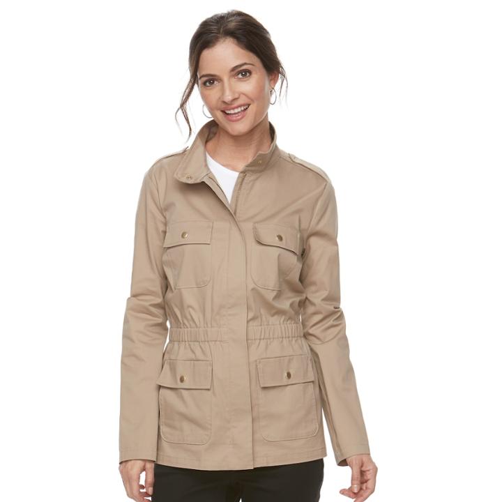 Women's Croft & Barrow&reg; Elastic Waist Utility Jacket, Size: Xs, Med Grey