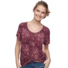 Juniors' Mudd&reg; Twist Front Short Sleeve Tee, Teens, Size: Medium, Dark Red