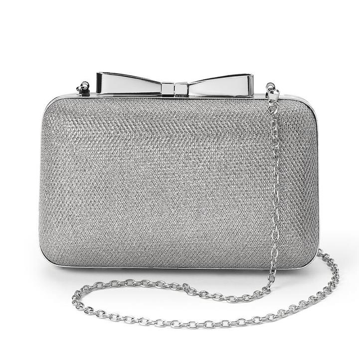 Lenore By La Regale Glitter Metallic Minaudiere Clutch, Women's, Silver