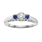 Cherish Always Round-cut Diamond And Sapphire Engagement Ring In 10k White Gold (1/6 Ct. T.w.), Women's, Size: 7.50, Blue
