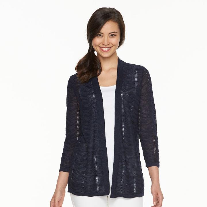 Women's Croft & Barrow&reg; Pointelle Chevron Open Front Cardigan, Size: Xxl, Blue