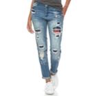 Juniors' Almost Famous Floral Ripped & Patched Jeans, Teens, Size: 5, Orange Oth