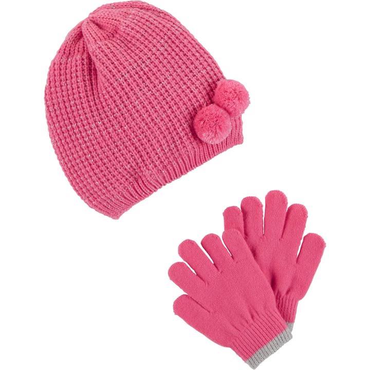 Girls 4-14 Carter's Double Pom Hat & Gloves Set, Size: 4-8, Pink