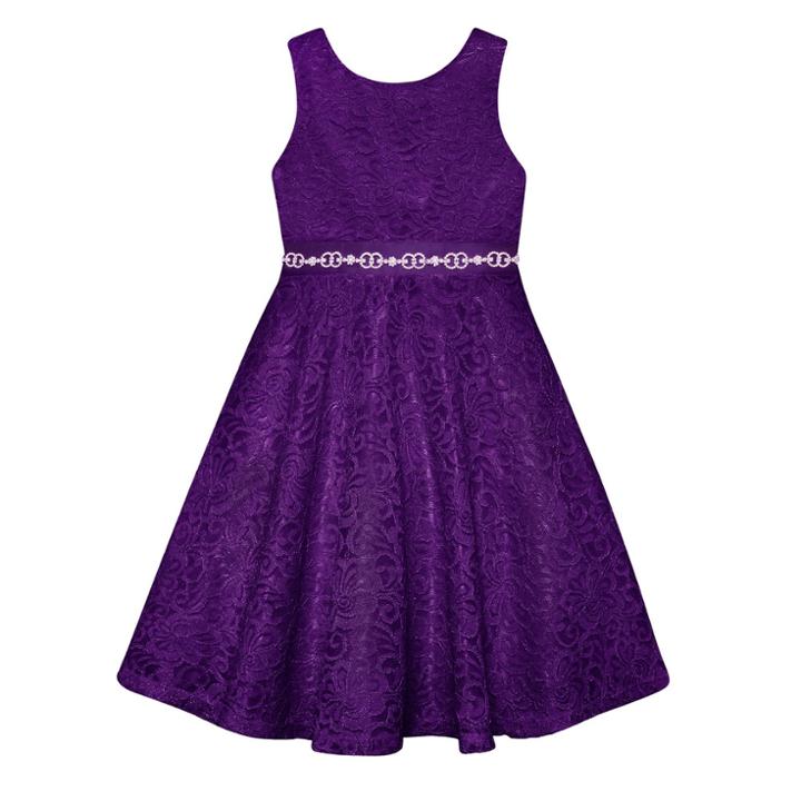Girls 7-16 American Princess Rhinestone Waist Lace A-lined Dress, Size: 12, Purple
