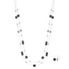 Gray & Black Bead Double Strand Necklace & Drop Earring Set, Women's, Grey