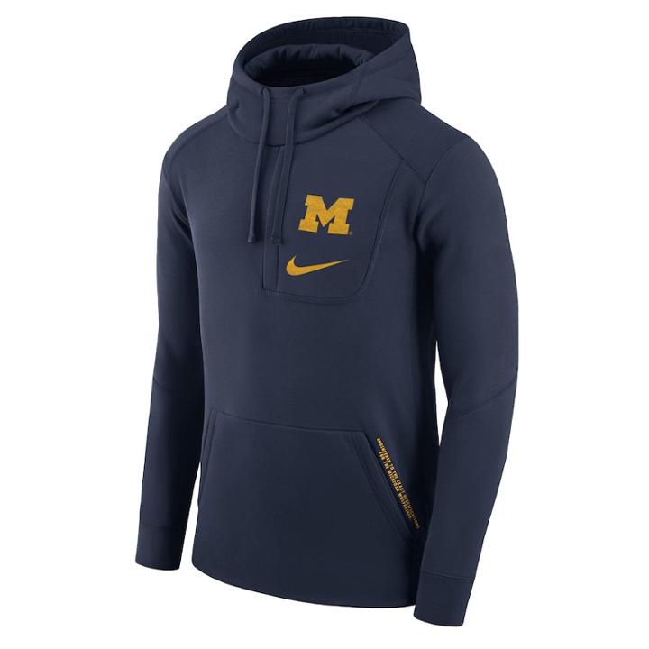 Men's Nike Michigan Wolverines Fly Therma-fit Hoodie, Size: Medium, Blue (navy)