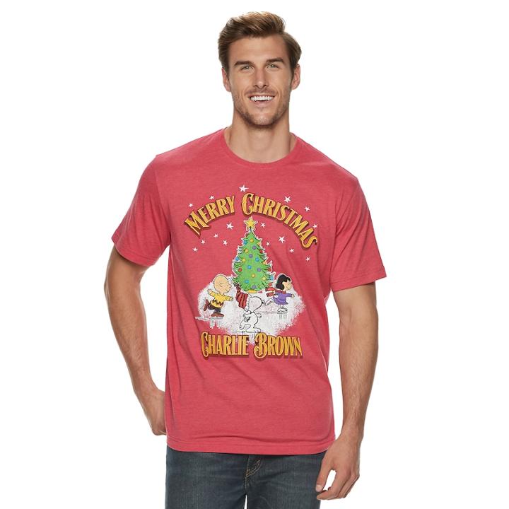 Big & Tall Peanuts Merry Christmas Charlie Brown Holiday Tee, Men's, Size: L Tall, Med Pink
