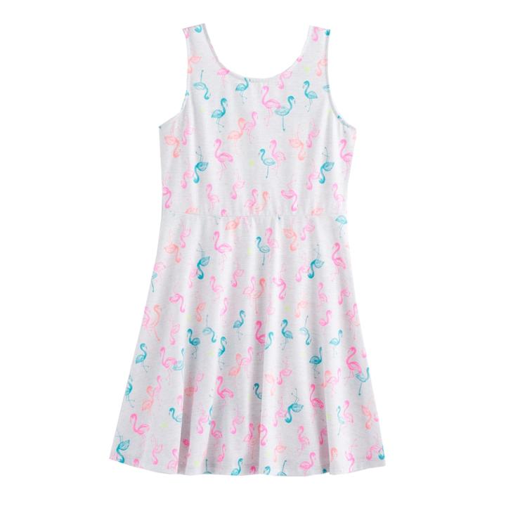 Girls 7-16 So&reg; V-back Patterned Skater Dress, Size: S/7-8, Light Grey