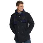 Men's Izod Wool-blend Peacoat And Scarf Set, Size: Xl, Blue (navy)