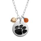 Fiora Crystal Sterling Silver Clemson Tigers Team Logo & Heart Pendant Necklace, Women's, Size: 16, Multicolor