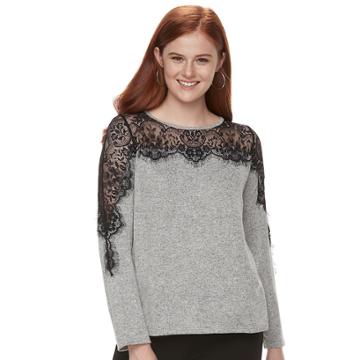 Juniors' Mason & Belle Lace Yoke Top, Teens, Size: Small, Grey Other
