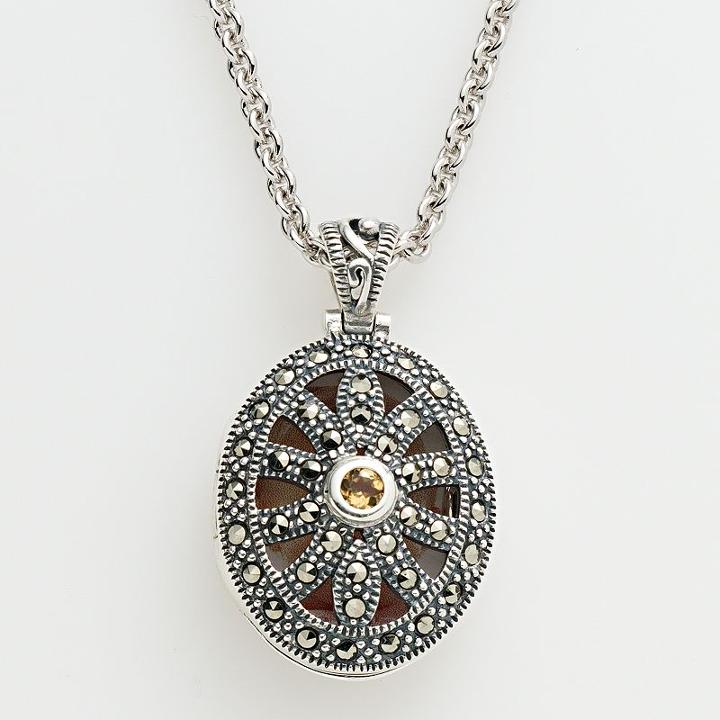 Lavish By Tjm Sterling Silver Citrine Openwork Oval Locket - Made With Swarovski Marcasite, Women's, Grey