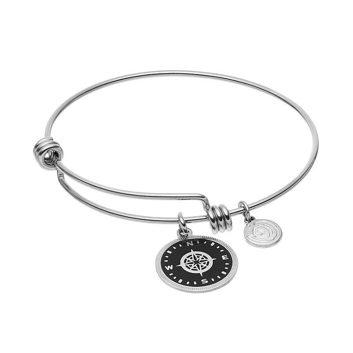 Love This Life I'd Be Lost Without You Compass Disc Charm Bangle Bracelet, Women's, Grey