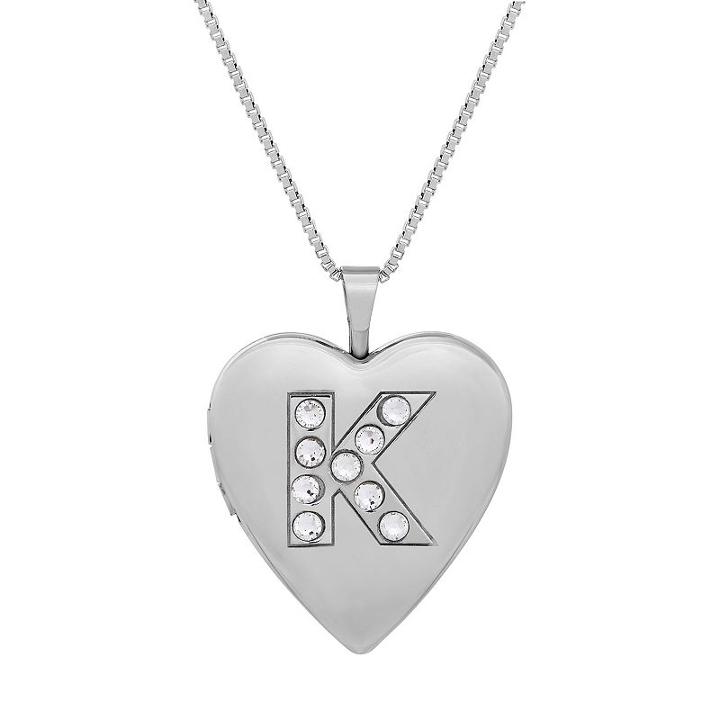 Sterling Silver Crystal Monogram Heart Locket Necklace, Women's, Size: 18, Grey