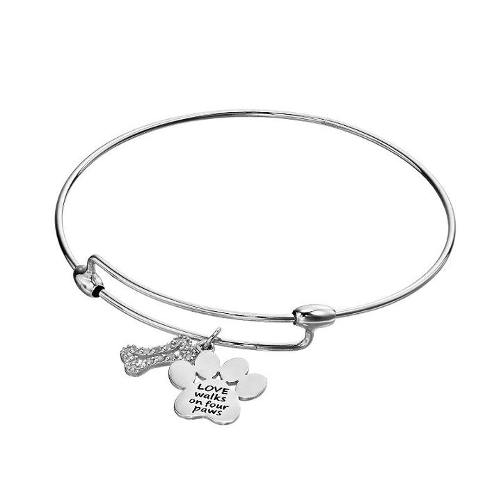 Charmed By Diamonds 1/10 Carat T.w. Diamond Paw Print Bangle Bracelet, Women's, White