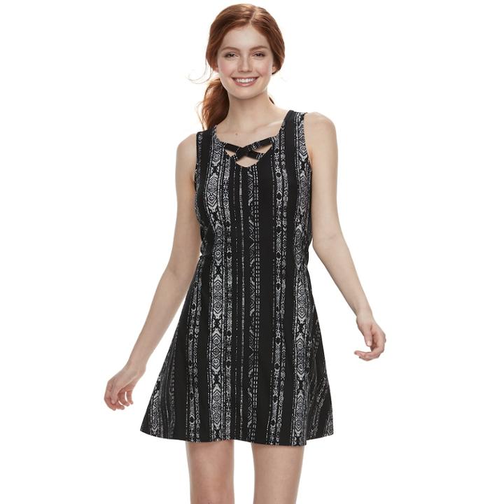 Juniors' Mudd&reg; Crisscross Skater Dress, Teens, Size: Medium, Black