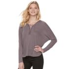 Women's Rock & Republic&reg; Lace-up Dolman Top, Size: Small, Grey