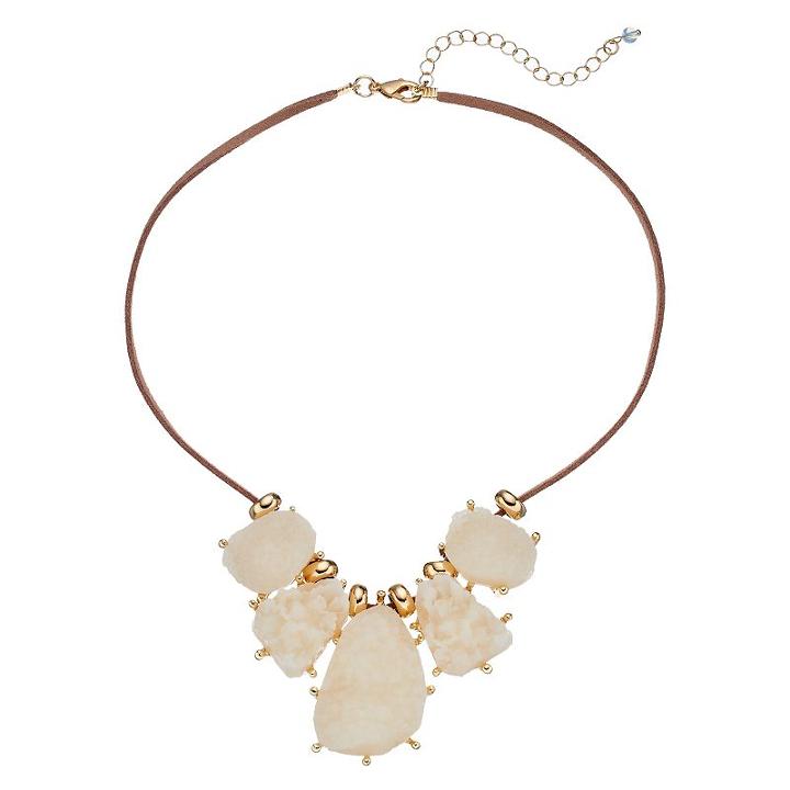 White Simulated Drusy Faux Suede Necklace, Women's