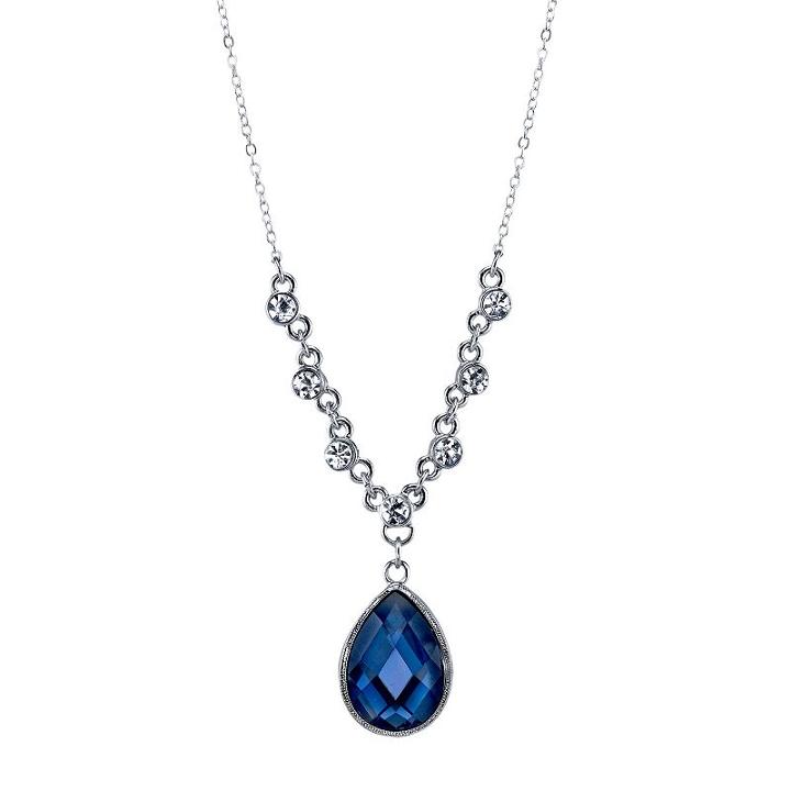 1928 Faceted Teardrop Necklace, Women's, Size: 16, Blue