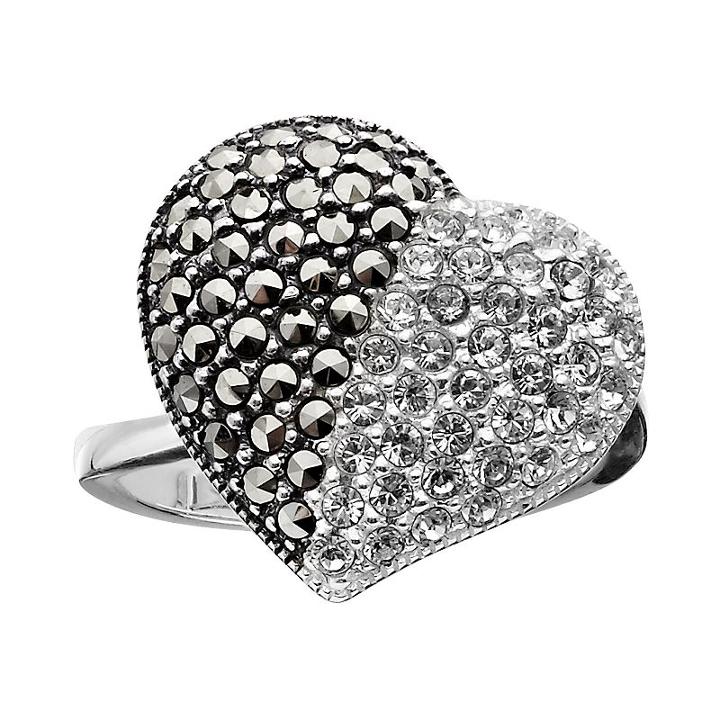 Lavish By Tjm Sterling Silver Crystal Heart Ring - Made With Swarovski Marcasite, Women's, Size: 7, Grey