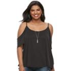 Juniors' Plus Size Mudd&reg; Cupro Cold-shoulder Tee, Teens, Size: 2xl, Black