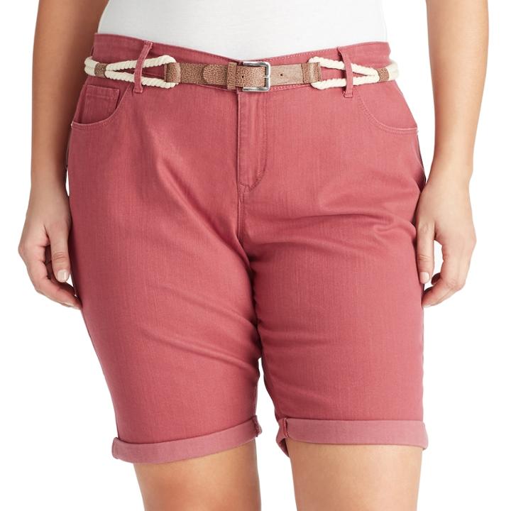 Plus Size Gloria Vanderbilt Joslyn Belted Bermuda Jean Shorts, Women's, Size: 24 W, Light Red