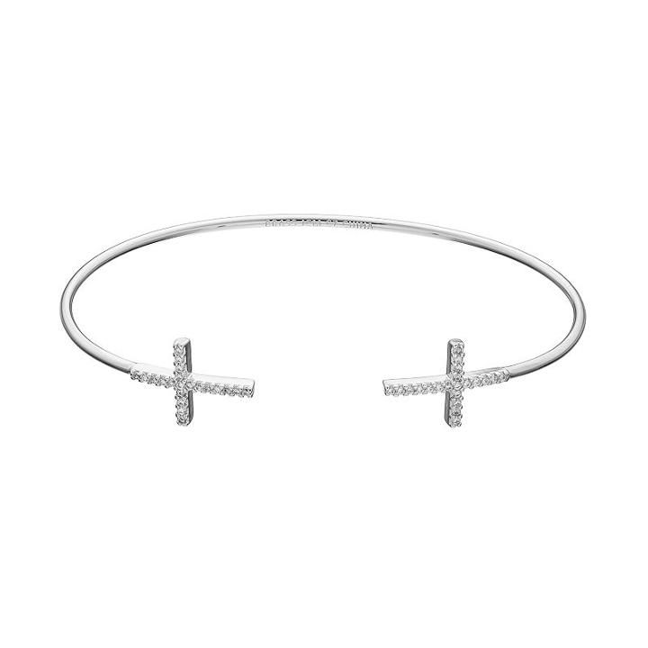 Fleur Cubic Zirconia Cross Cuff Bracelet, Women's, Grey