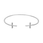 Fleur Cubic Zirconia Cross Cuff Bracelet, Women's, Grey