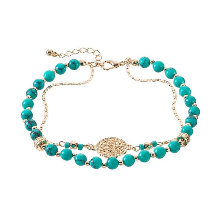 Mudd&reg; Aqua Beaded Double Strand Anklet, Women's, Turq/aqua
