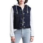 Women's Levi's Hooded Mixed-media Trucker Jacket, Size: Xl, Dark Blue