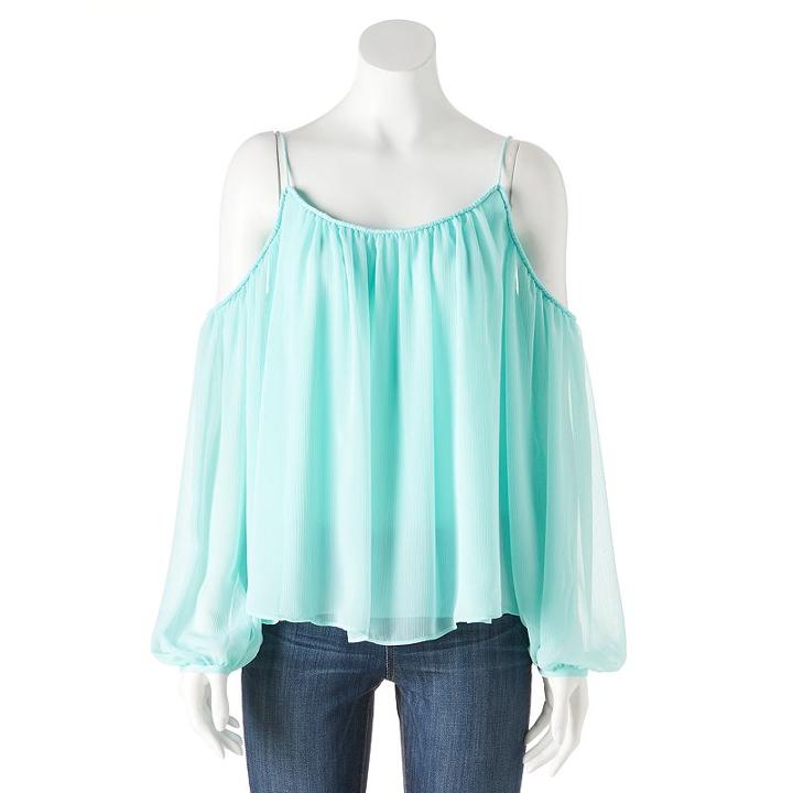 Women's Jennifer Lopez Crinkle Cold-shoulder Top, Size: Xxl, Lt Green